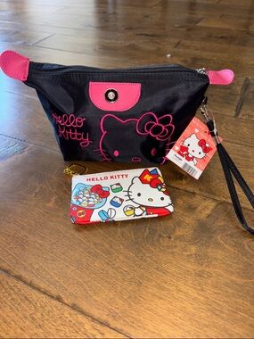 Hello Kitty Black and Pink Kids Wristlet Pouch with Coin Zip Case